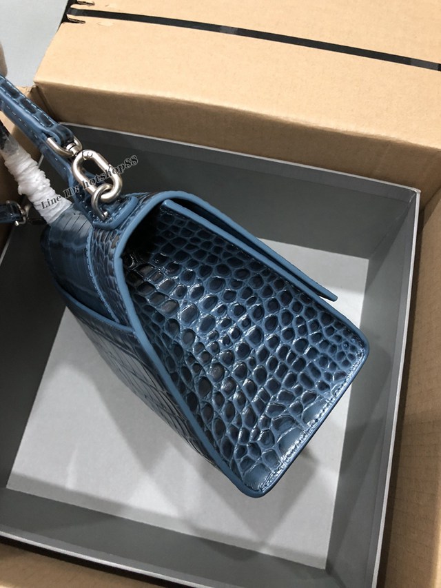 Balenciaga專櫃爆款大號手提女包 巴黎世家升級版鱷魚灰藍色銀扣Hourglass沙漏包 fyj1642